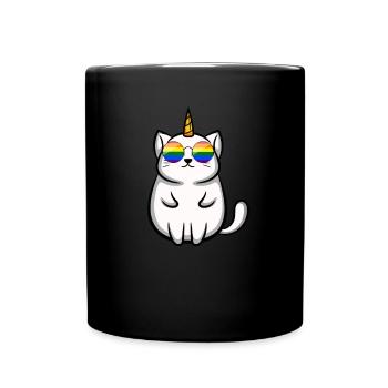 LGBT Pride Regenbogen Katze Sonnenbrille Einhorn - Tasse einfarbig - Schwarz - Vorne