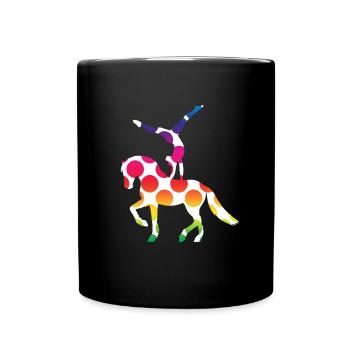 Voltigieren - Voltigierer mit Pferd - Bunte Punkte - Tasse einfarbig - Schwarz - Vorne