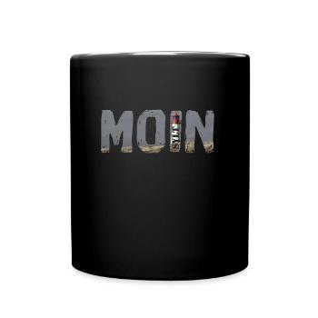 Moin mit Sylt und Leuchtturm - Nordsee Insel Sylt - Tasse einfarbig - Schwarz - Vorne