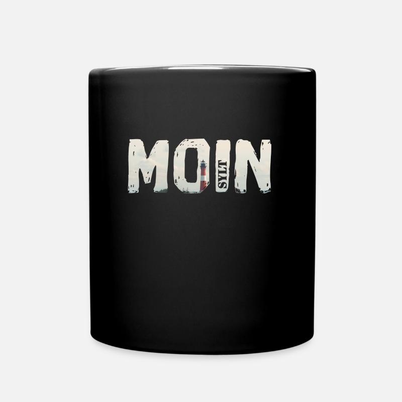 moin sylt shirt mit leuchtturm und sylter skyline - Tasse einfarbig - Schwarz