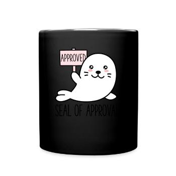 Cute Funny Seal of Approval - Kawaii Animal - Full Colour Mug - black - Front