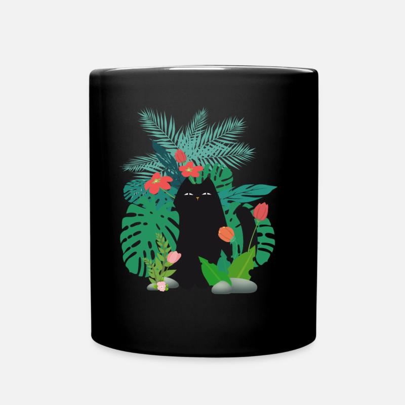 Black cat in plants garden - Full Colour Mug - black