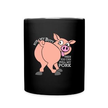 Lustiges und freches Schwein Pull Pork - Tasse einfarbig - Schwarz - Vorne