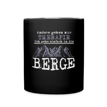 Therapie, ich gehe in die Berge - Tasse einfarbig - Schwarz - Vorne
