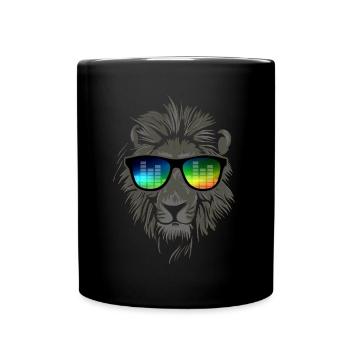 Party lion - lion with music sunglasses - Full Colour Mug - black - Front