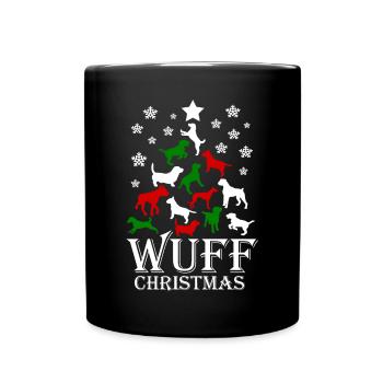 Hunde Weihnachten "Wuff Christmas" Ugly XMas - Tasse einfarbig - Schwarz - Vorne