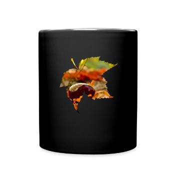 Herbst Kastanie Geschenk - Tasse einfarbig - Schwarz - Vorne
