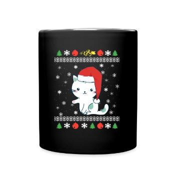 Doux chat de Santa Nicholas Noël laid - Mug uni - noir - Devant