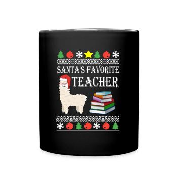 Santa's favorite teacher Lama X-Mas Ugly Sweater - Full Colour Mug - black - Front
