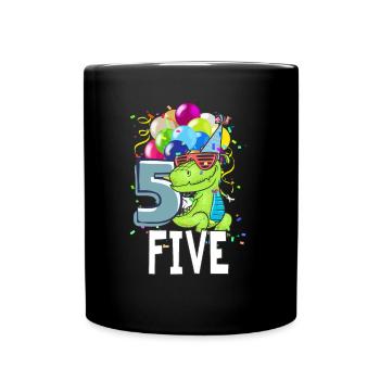 Fünfter Geburtstag 5 Jahre Junge Dinosaurier TRex Geschenk - Tasse einfarbig - Schwarz - Vorne