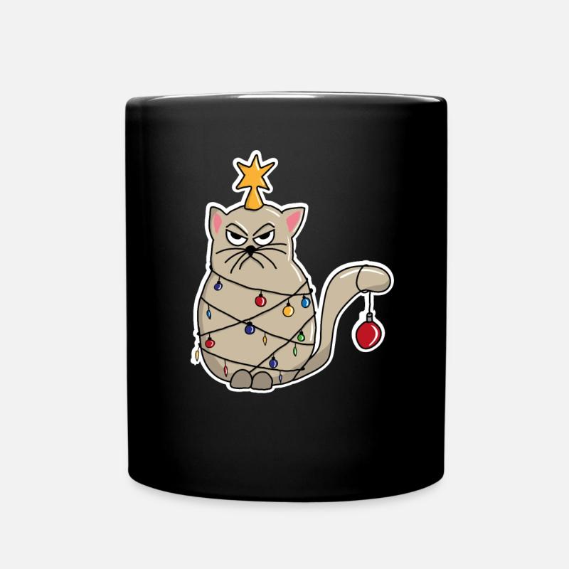 Katze Lichterkette Weihnachten - Tasse einfarbig - Schwarz