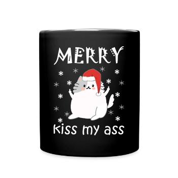 Merry Kiss My Ass Anti Christmas Ugly Christmas - Full Colour Mug - black - Front