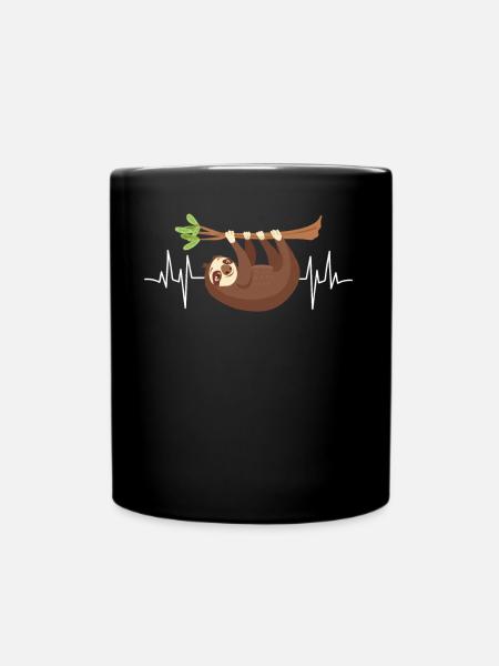 Herzschlag Faultier Kleidung EKG Ast Faultier - Tasse einfarbig - Schwarz