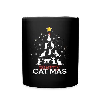 Cat Christmas Merry Catmas Christmas Tree Cat - Full Colour Mug - black - Front