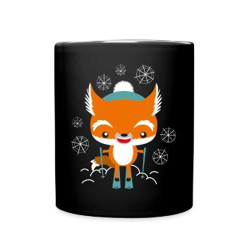 Fuchs fährt Ski - Tasse einfarbig - Schwarz - Vorne