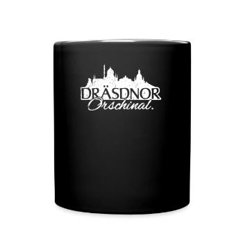 Dresdner Original auf sächsisch Skyline Dresden - Tasse einfarbig - Schwarz - Vorne
