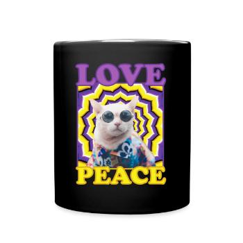 Love Peace Hippie Cat Drugs Optical Illusion - Full Colour Mug - black - Front