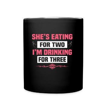 Elle mange pour deux chez Dringking pour trois - Mug uni - noir - Devant