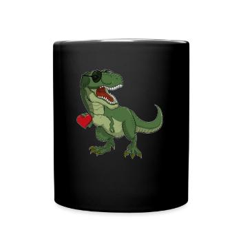 TRex Dinosaurier Dino Herz I Jungen Valentinstag - Tasse einfarbig - Schwarz - Vorne