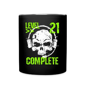 Level 21 Complete 21. Geburtstag 21 Jahre Gamer - Tasse einfarbig - Schwarz - Vorne
