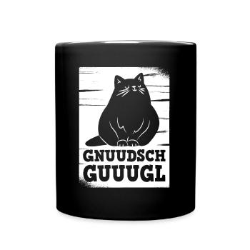 Knutschkugel auf sächsisch Katze für Katzenfreunde - Tasse einfarbig - Schwarz - Vorne