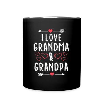 Ich liebe Oma und Opa Herz - Tasse einfarbig - Schwarz - Vorne