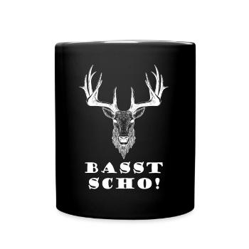 Basst Scho! Bayern Elch Hirsch Bayrisch - Tasse einfarbig - Schwarz - Vorne