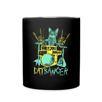 Catbanger lustige Katze Punk Schlagzeuger Drummer - Tasse einfarbig - Schwarz - Vorne