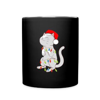 Schwarze Katze Bunte Lichter Katze Kätzchen - Tasse einfarbig - Schwarz - Vorne