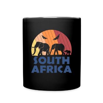 Südafrika South Africa Familie Elefanten Retro - Tasse einfarbig - Schwarz - Vorne