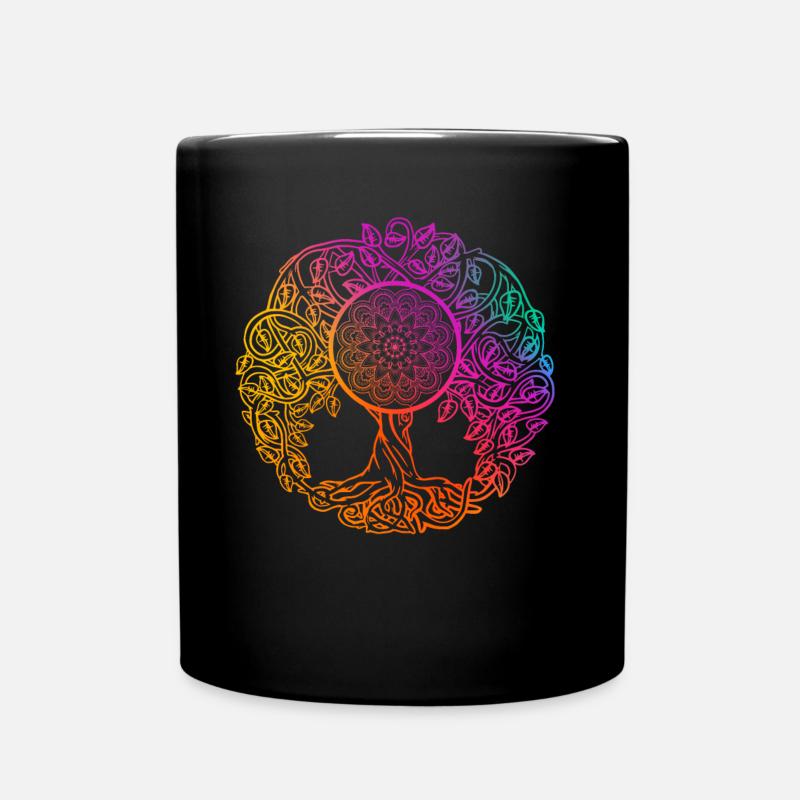 Mandala Baum des Lebens - Tasse einfarbig - Schwarz