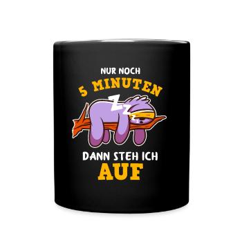 Faultier tshirt Schlafshirt damen Schlafen chillen - Tasse einfarbig - Schwarz - Vorne