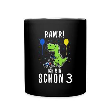 Ich bin schon 3 Dino - Tasse einfarbig - Schwarz - Vorne