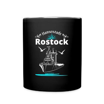 Rostock Hansestadt Anker Schiff & Möwen - Tasse einfarbig - Schwarz - Vorne