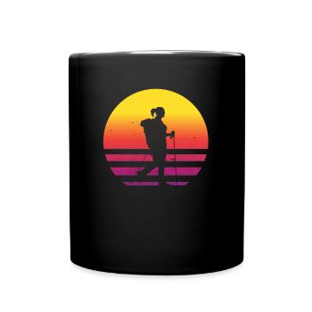 Retro Damen Wandern Pilgerin Alpen Berge Wanderin - Tasse einfarbig - Schwarz - Vorne