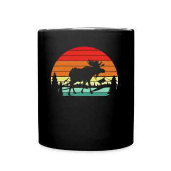 Elch Elch Vintage Retro Sonnenuntergang - Tasse einfarbig - Schwarz - Vorne