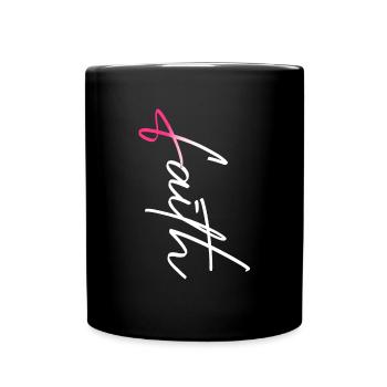 Faith Pink Ribbon Christian Breast Cancer - Full Colour Mug - black - Front