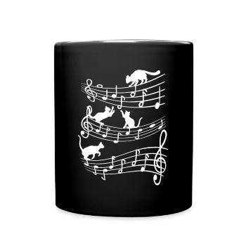 Cats Music Verses Kittens PlayIng Musical Notes - Full Colour Mug - black - Front
