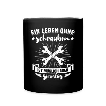 Schrauber Mechaniker Autoschlosser Schrauben - Tasse einfarbig - Schwarz - Vorne
