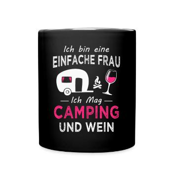 Einfache Frau Camping und Wein Wohnwagen Camping - Tasse einfarbig - Schwarz - Vorne