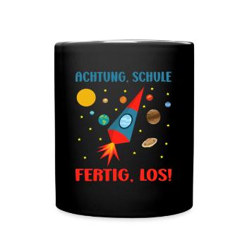 Einschulung Junge Rakete Schulkind Schultüte - Tasse einfarbig - Schwarz - Vorne