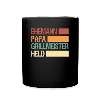 Ehemann Vater Grillmeister Griller Held Superheld - Tasse einfarbig - Schwarz - Vorne