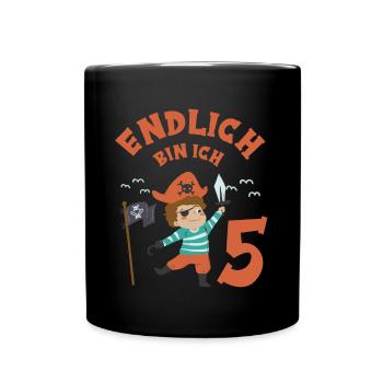 Piraten Geburtstag Endlich 5 Jahre Pirat Junge - Tasse einfarbig - Schwarz - Vorne