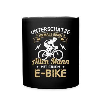 Fahrrad Rentner E-Bike Radfahrer - Tasse einfarbig - Schwarz - Vorne