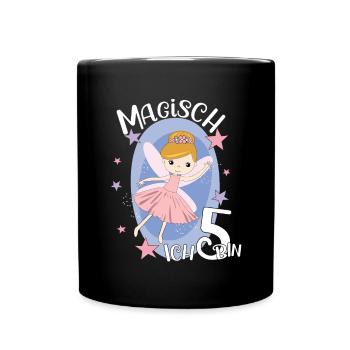 Geburtstagsshirt 5 Jahre Mädchen 5. Geburtstag Fee - Tasse einfarbig - Schwarz - Vorne