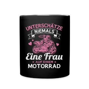 Motorrad Motorradfahrerin Bikerin Rennmotorrad - Tasse einfarbig - Schwarz - Vorne