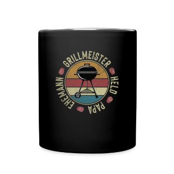 Ehemann Papa Grillmeister Held Vintage Grillen - Tasse einfarbig - Schwarz - Vorne