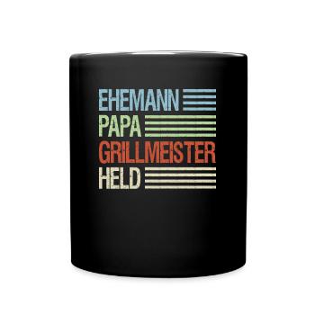 Ehemann Papa Grillmeister Held - Tasse einfarbig - Schwarz - Vorne