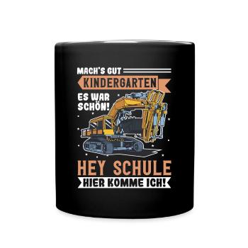 Bagger Schulbeginn Schulanfänger Schulkind - Tasse einfarbig - Schwarz - Vorne