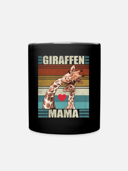 Giraffen Mama Kind Retro Giraffe - Tasse einfarbig - Schwarz